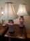 Antique Oriental Vase Lamp Conversions, Fruit/Floral, Matched Pair, Wood Bases, with Shades, Working
