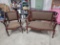 Antique Bentwood Settee and Matching Chair, on Wood Casters, Possibly European & Original Upholstery