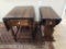 Pair of Ethan Allen Drop Leaf Walnut/Oak Side Tables, Single Drawer, Light Finish Loss