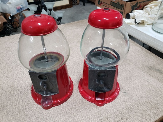 Two Coin Operated Tabletop Gumball Machines
