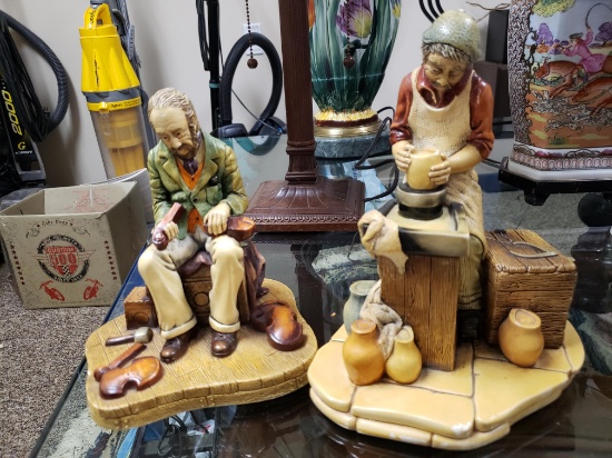Pair of Hand-Painted Figurines, Naturecraft, Ltd (UK) - "Violin Maker" & "Potter"