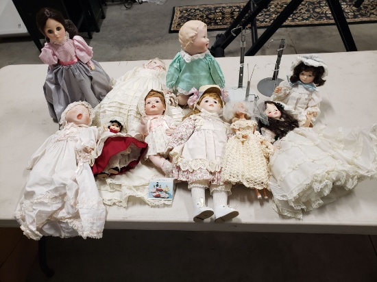 Collection of Vintage Porcelain & Plastic Dolls and Stands, Alexander, Barbie and Others,