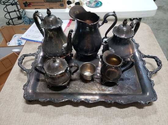 Webster 6-Piece Silverplate Tea Set with Tray and Small Lennox Silverplate Cup