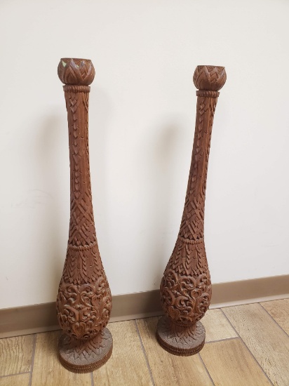 Pair of 19th Century Antique Rice Bed Posts, Ornately Hand Carved, Unique Project