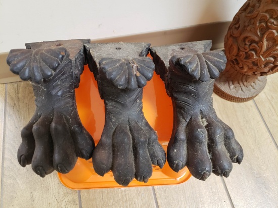 Trio of 19th Century Highly Detailed Antique Claw Feet with Casters