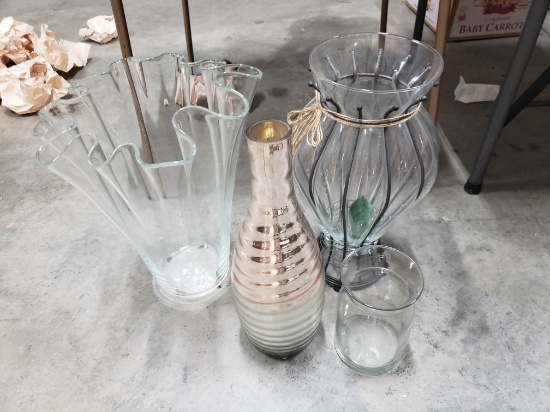 Assortment of Four Glass Planter Vases, Three Large Indoor/Outdoor