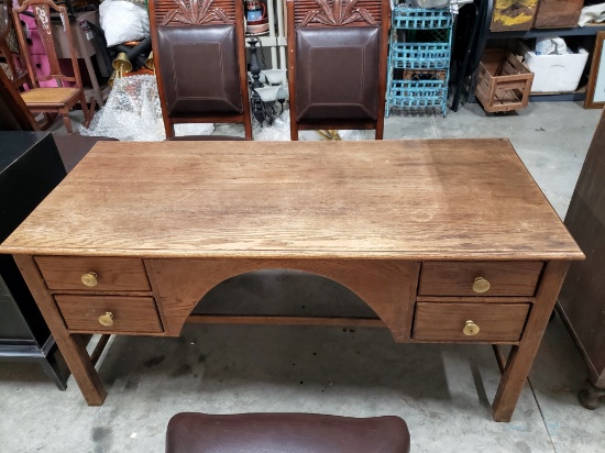 Antique Large Oak Desk, 60" W x 29" H x 26" D