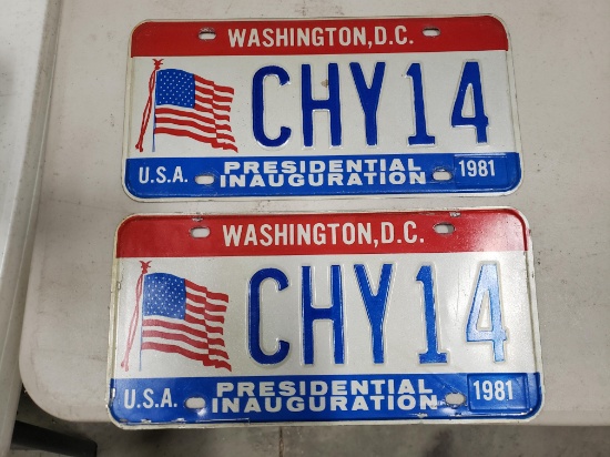 Presidential Inaugural License Plates, 1981 Ronald Reagan, Pair, unrestored, slight edge wear