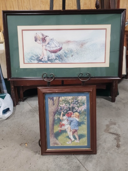 Lot of 2 Framed Prints - Small Girl and Two Children, former Signed & Numbered by the Artist