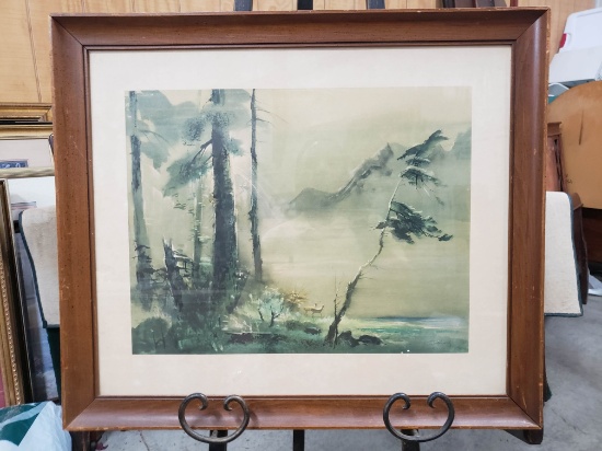 Framed Watercolor Print, Mountain Scene, hand signed but illegible, marked Paul B. Victorius
