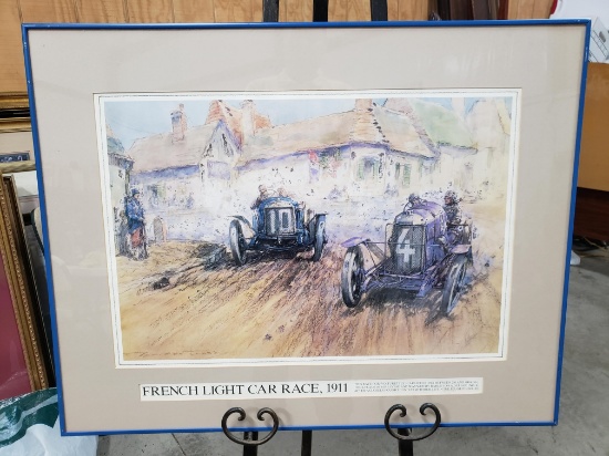 Framed/Matted Print, French Light Car Race, 1911, Frederick Gordon Crosby, 32" x 25"