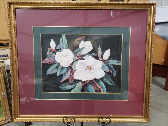 Large Framed/Matted Floral Print, Gilt Frame, signed "Shipman (c)", 40" x 35"