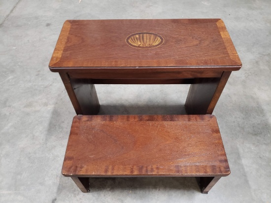 Mahogany & Walnut Inlaid 2 Step for Tall Bed, Seashell and other Inlays, Contemporary
