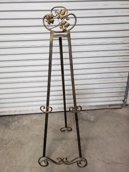Decorative Iron Easel for Large Picture Display, Leaf Motif, Adjustable, 59" x 20" x 19"
