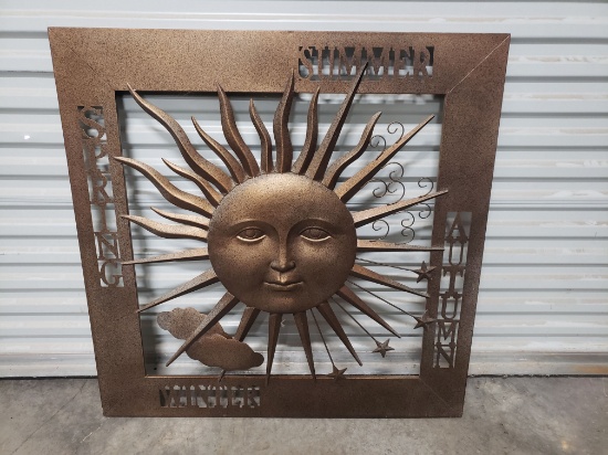 Large Outdoor Wall Hanging "Spring - Summer - Fall - Winter" with Sunburst, Antiqued Metal, 40" x 40