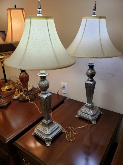 Pewter Finish Table Lamps, Pair, Contemporary, working