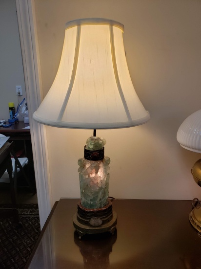 Antique Jade & Brass Lamp, 1930s-40s, Jade Lights Up, Very Good Condition, working