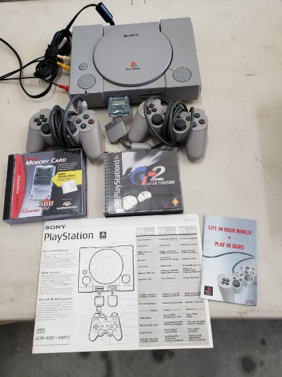 Original Sony PlayStation 1 and GranTurismo Game, Two Controllers, Memory Card