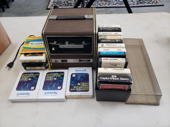 Columbia Portable Stereo 8-Track Cassette Player with Collection of Tapes