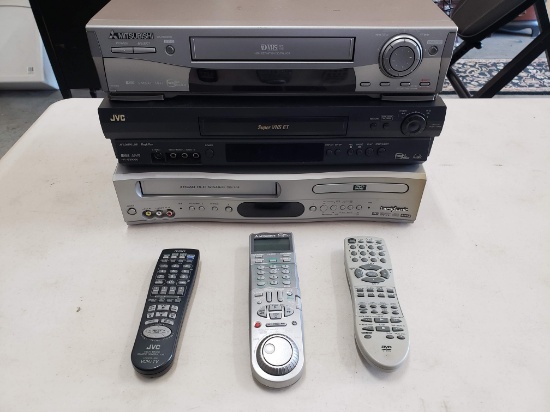 JVC Super VHS, Mitsubishi DVHS VCRs and Broksonic HiFi Stereo DVD/VCR (3) all with Remotes, Working!