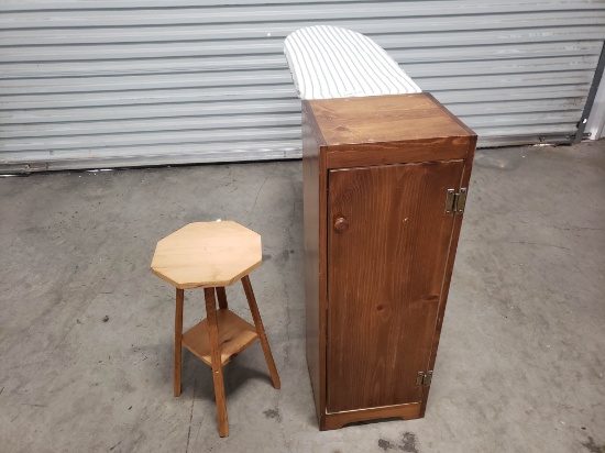 Two Handmade Items - Small Ironing Board Cabinet and Four-Legged Stool