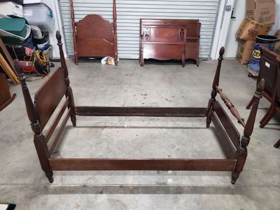 Antique Four Poster Twin Bed, Likely Walnut, Some Older Repairs Evident, Would Benefit from Resto