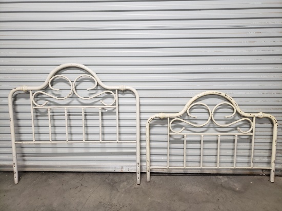 Full Size Bed Head and Foot Boards, White Painted Metal, Appears to be Brass Underneath