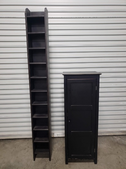 Farmhouse Style Storage Cabinet with 2 Shelves and 6' Tall Narrow Whatnot Shelf, Black Finish