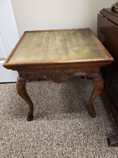 Drexel Heritage Queen Anne Side Table with Brass Top and Seashell Motifs, 20" square by 18" tall