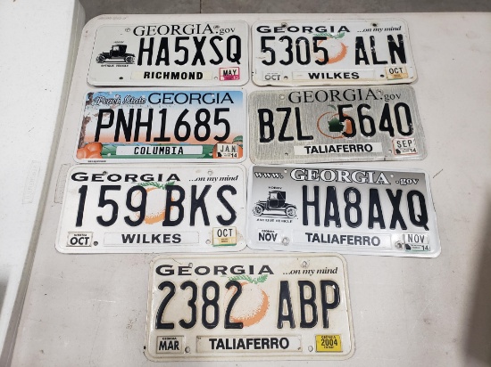 Lot of 7 Unusual Georgia Car & Historical License Plates, Various