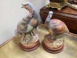 Pair of Porcelain Wild Turkeys, marked Andrea by Sadek, Japan, with original stands