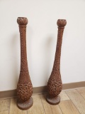 Pair of 19th Century Antique Rice Bed Posts, Ornately Hand Carved, Unique Project