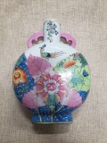 Hand Enameled Asian Bud Vase, Chinese marking under felt on base, see photo