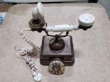 Vintage Antique-Style Brass United Telephone Tabletop Phone, 4 prong plug/Rotary Dial