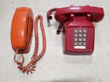 Two Vintage TouchTone Phones, Western Electric Trimline in Orange / ITT Red Desk Model