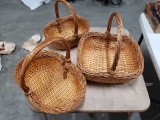 Three Wicker Baskets with Handles, Various Sizes, Possibly Amish