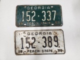 1957 AND 1958 Georgia License Plates '152-337' and '152-389' - Unrestored Original, Restorable