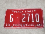 1966 Georgia License Plate '6 2710', excellent original with just light use