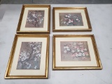 Set of 4 Framed & Matted Asian Floral Prints, Professionally Gilt Framed, ea. 12