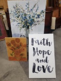 Lot of 3 Unframed Giclées - One signed 'Vincent', one blue floral unsigned, one 'Faith-Hope-Love'
