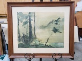 Framed Watercolor Print, Mountain Scene, hand signed but illegible, marked Paul B. Victorius