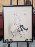 Antique Asian silk in black frame/silk matting, 19