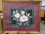 Large Framed/Matted Floral Print, Gilt Frame, signed 