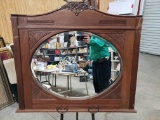 Antique Oak Framed Beveled Mirror, Arts & Crafts Style, Wall-Hanging, 39.5