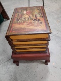 Decorative Wood Storage Table in the Style of Four Large Books with Hunt Scene, 22.5