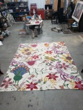 Floral/Wildlife Wool Rug, White Background, 9'10