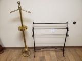 Collection of Items: Gentleman's Valet in Brass and Brown Light Iron Blanket Rack