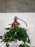 Antiqued Brass/Copper Hanging Lantern with Artificial Plant Decoration