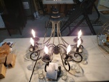 Black Indoor/Outdoor Hanging Chandelier, Adjustable Arms, Glass Globes, Mounting Hardware, Working