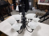 Black 9 Lamp Chandelier, Floral Motif, with Mounting Hardware, Hardwired